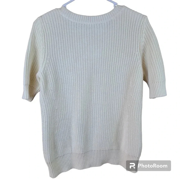 Talbots 100% cotton elbow length sleeve crew neck sweater with button detail - Picture 2 of 7